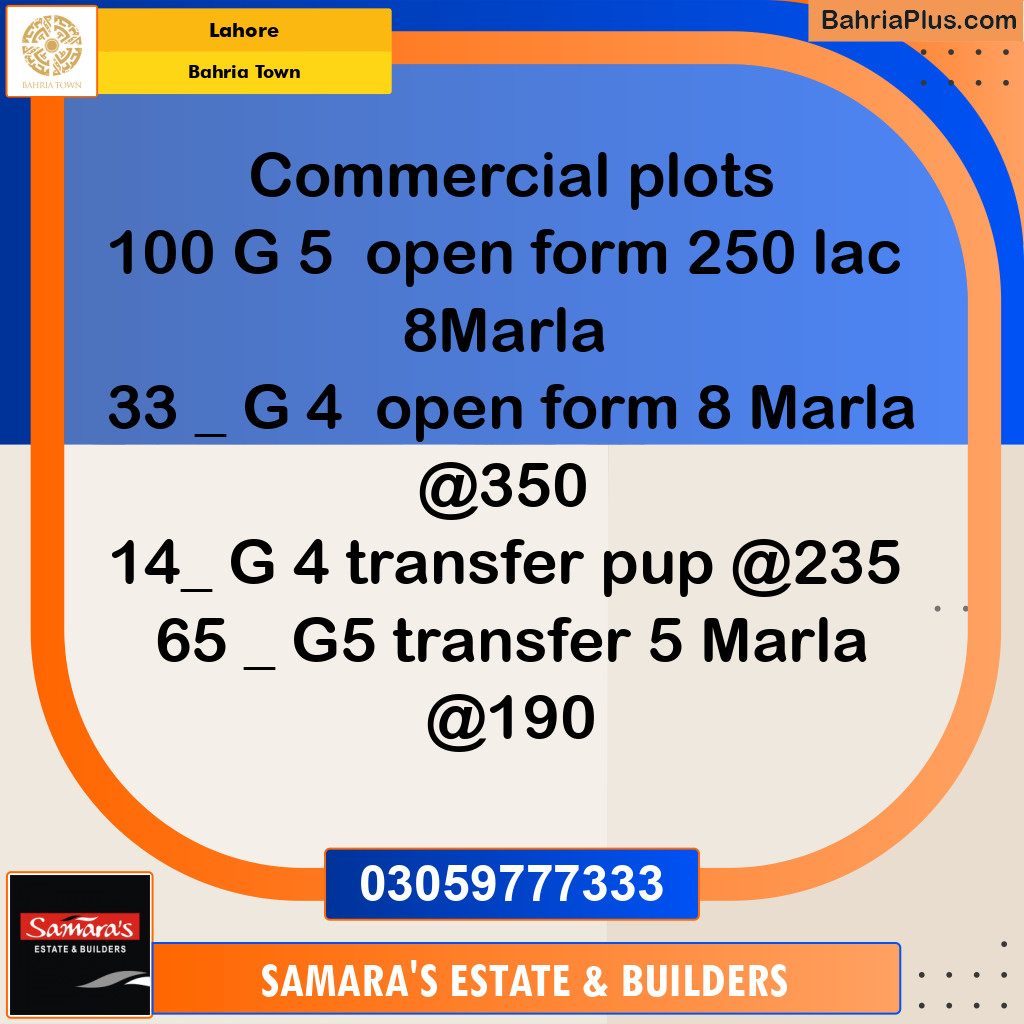 Residential Plot for Sale in Phase 4 - G5 Block -  Bahria Orchard, Lahore - (BP-171581)