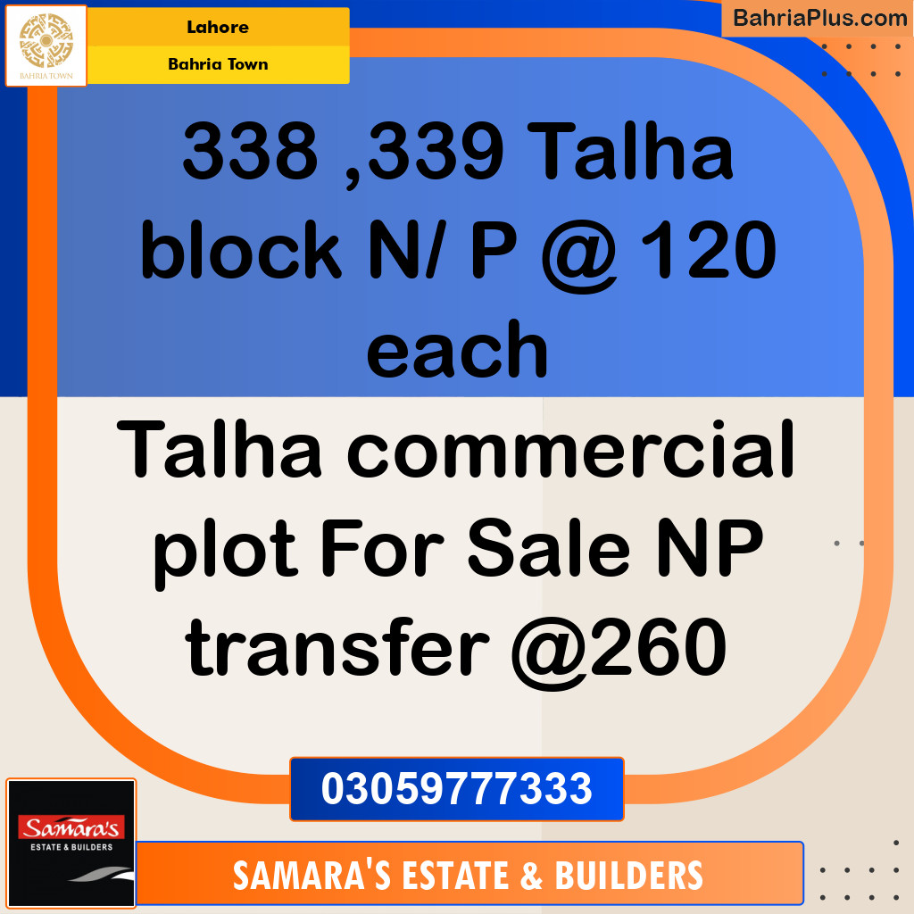Residential Plot for Sale in Sector F - Talha Block - Bahria Town, Lahore - (BP-171584)