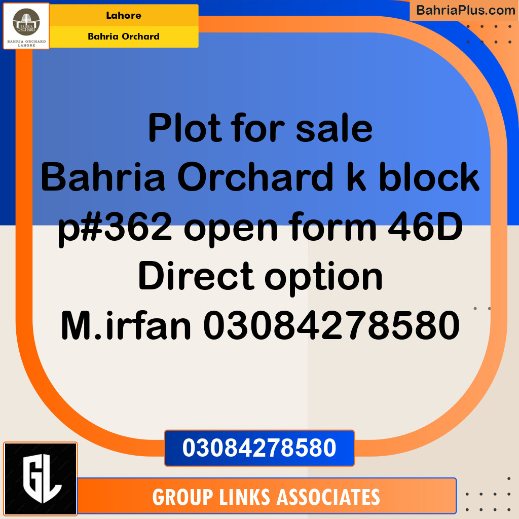 Residential Plot for Sale in Phase 2 - K Block - Bahria Orchard, Lahore - (BP-171600)