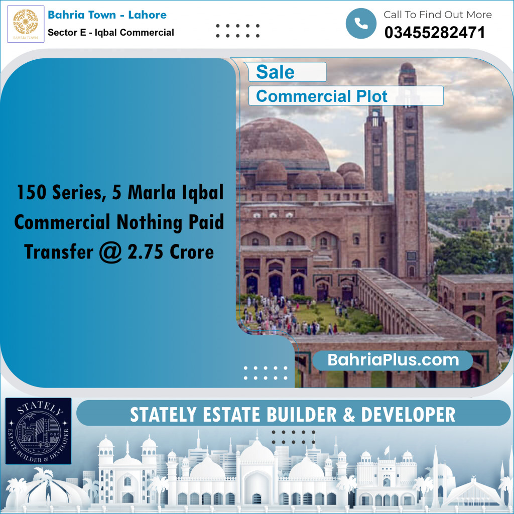 Commercial Plot for Sale in Sector E - Iqbal Commercial -  Bahria Town, Lahore - (BP-171622)