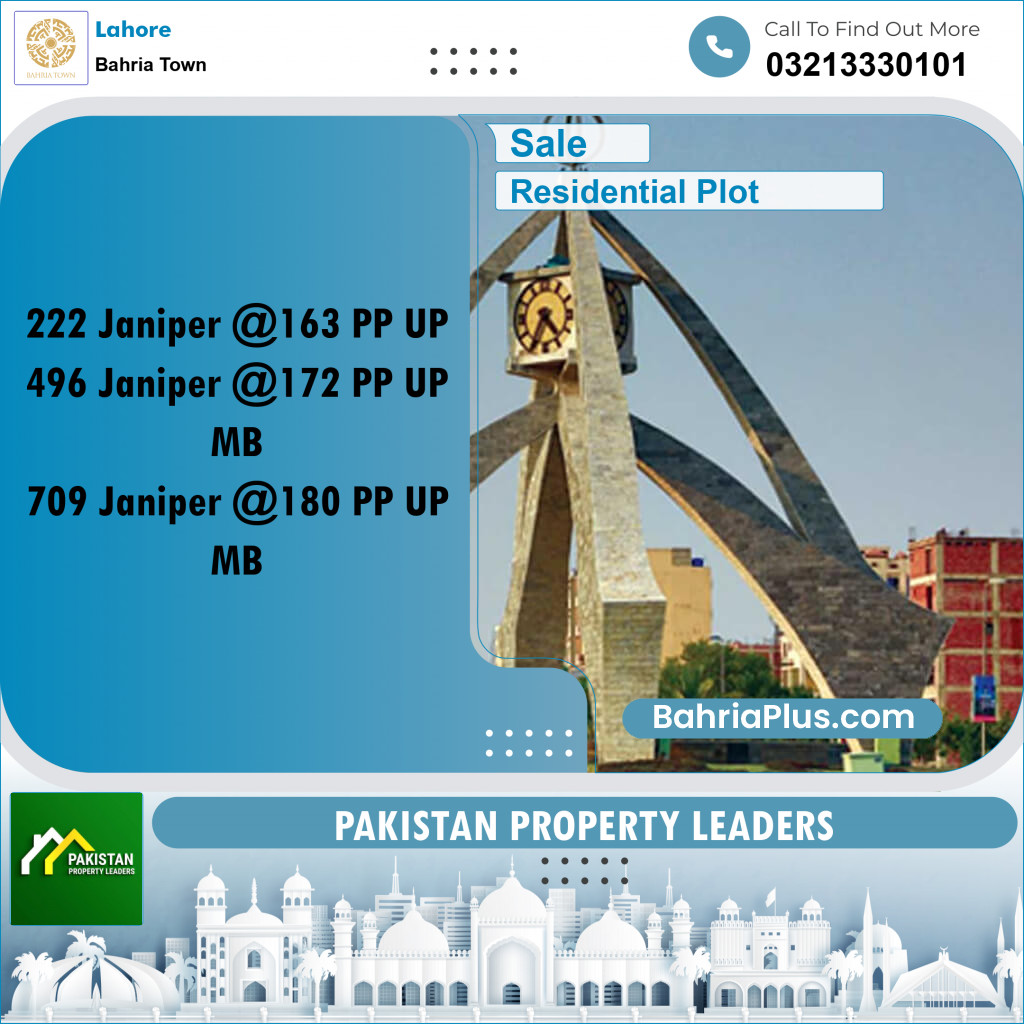 Residential Plot for Sale in Sector C - Janiper Block - Bahria Town, Lahore - (BP-171625)