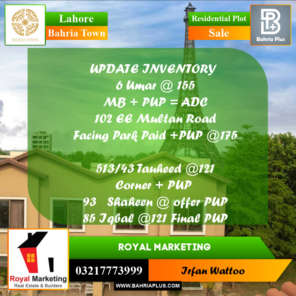 Residential Plot for Sale in Sector B - Umer Block - Bahria Town, Lahore - (BP-171629)