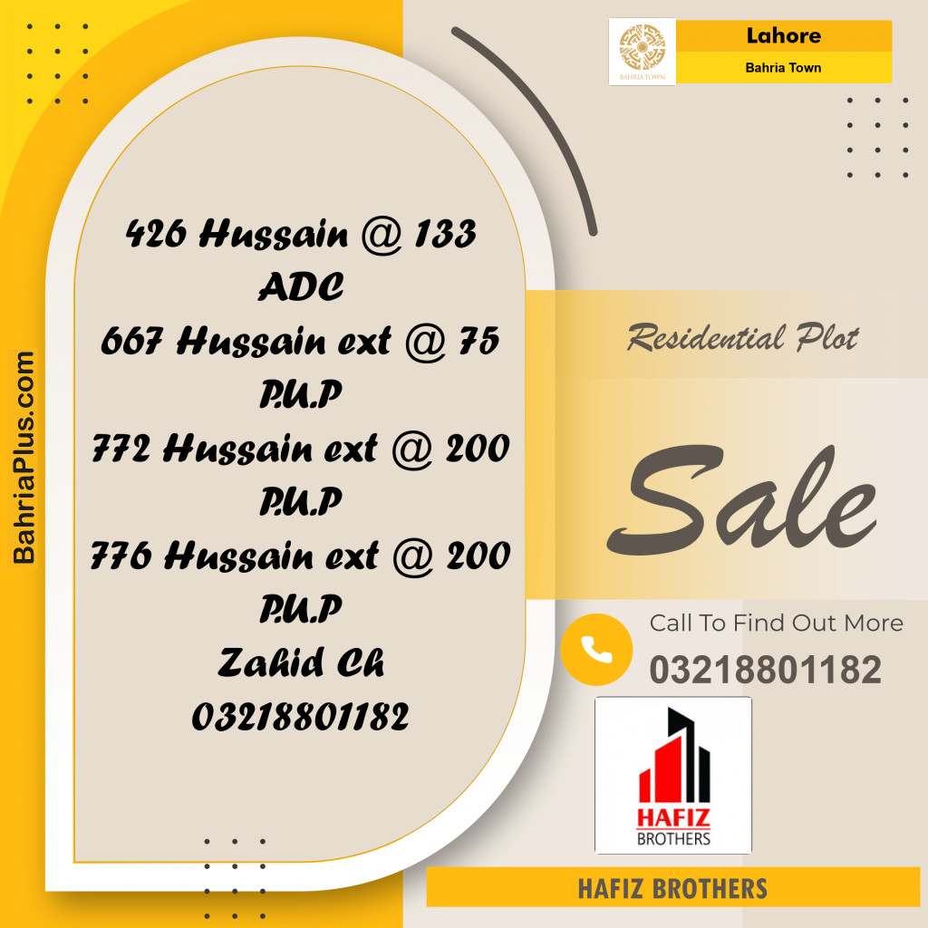 Residential Plot for Sale in Sector C - Nargis/Hussain Block -  Bahria Town, Lahore - (BP-171640)