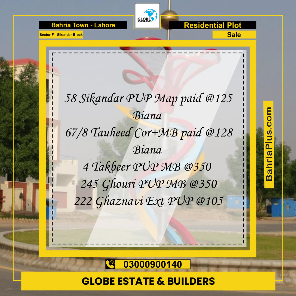 Residential Plot for Sale in Sector F - Sikander Block -  Bahria Town, Lahore - (BP-171655)