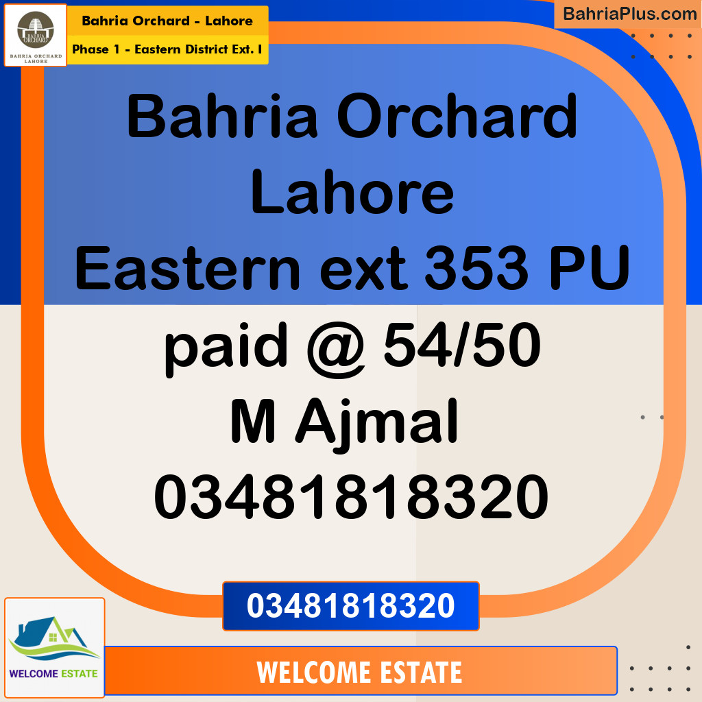Residential Plot for Sale in Phase 1 - Eastern District Ext. I -  Bahria Orchard, Lahore - (BP-171656)