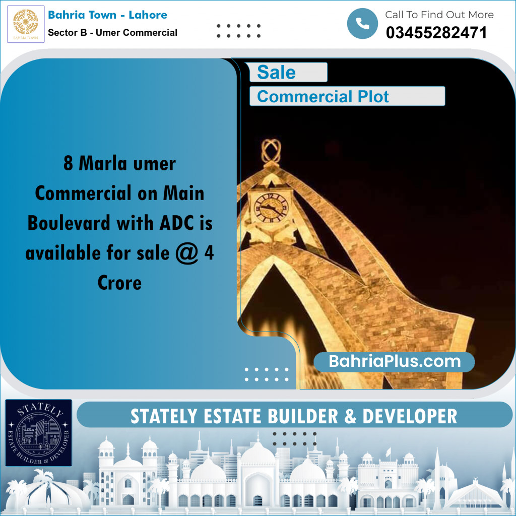 Commercial Plot for Sale in Sector B - Umer Commercial -  Bahria Town, Lahore - (BP-171677)