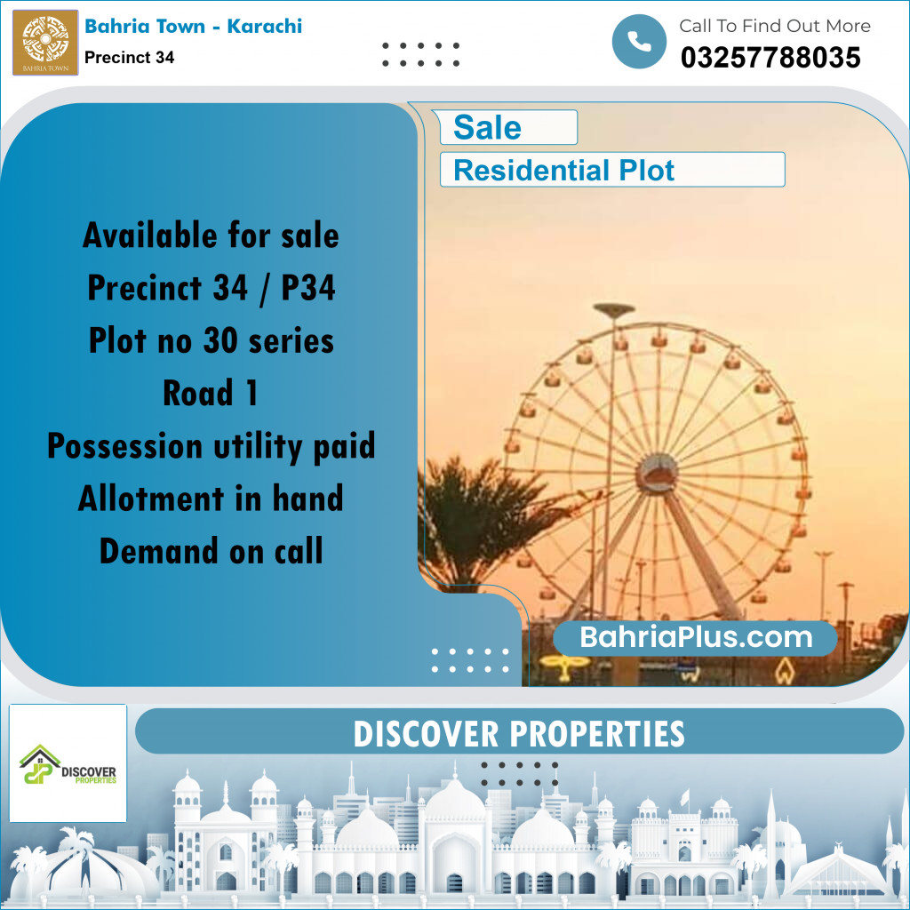 250 Sq. Yards Residential Plot for Sale in Precinct 34 -  Bahria Town, Karachi - (BP-171698)