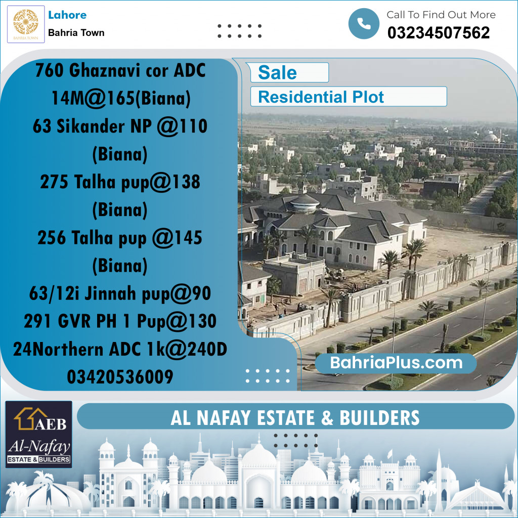 Residential Plot for Sale in Sector F - Ghaznavi Commercial -  Bahria Town, Lahore - (BP-171734)