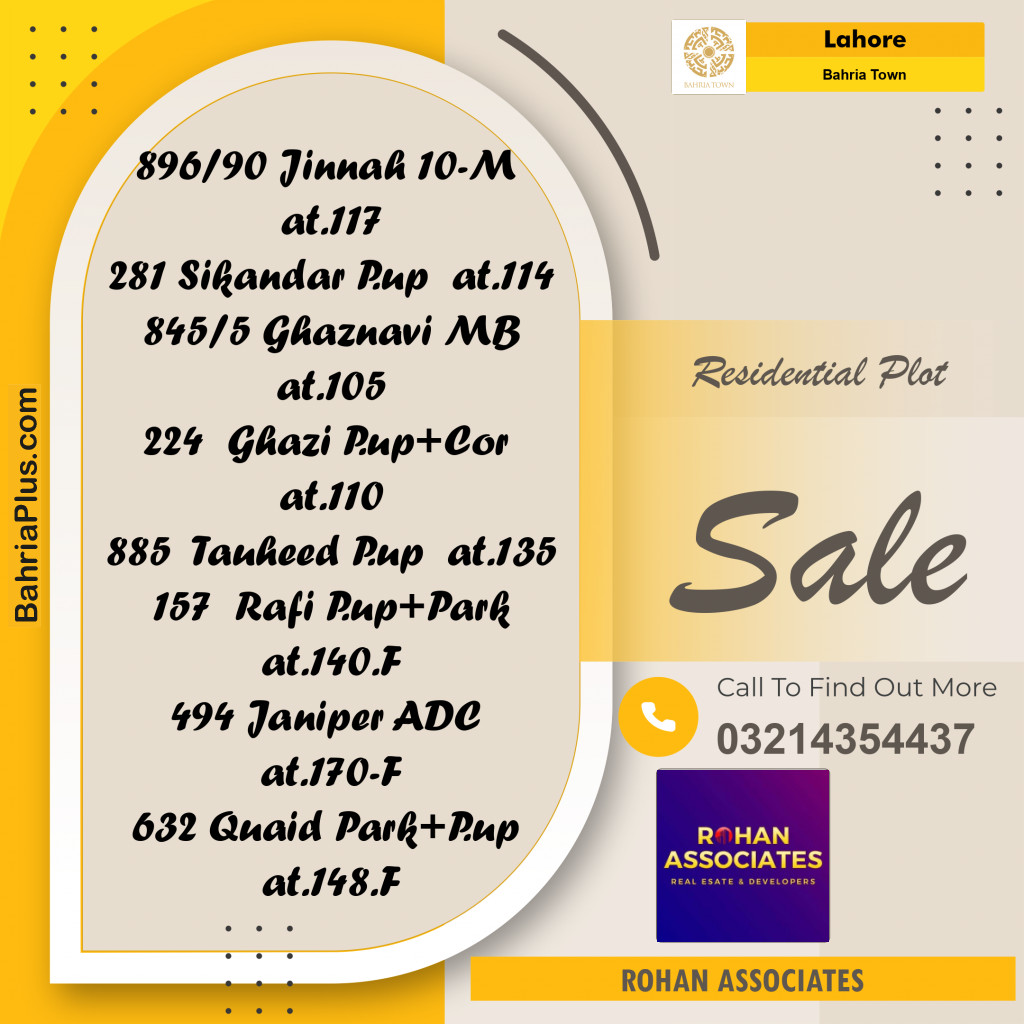 Residential Plot for Sale in Sector E - Jinnah Block - Bahria Town, Lahore - (BP-171783)