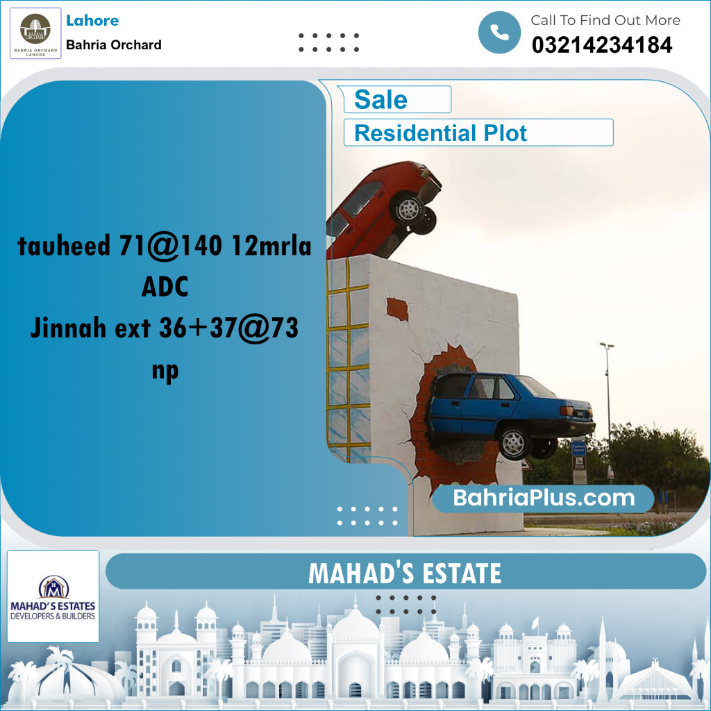 Residential Plot for Sale in Sector F - Tauheed Block -  Bahria Town, Lahore - (BP-171808)