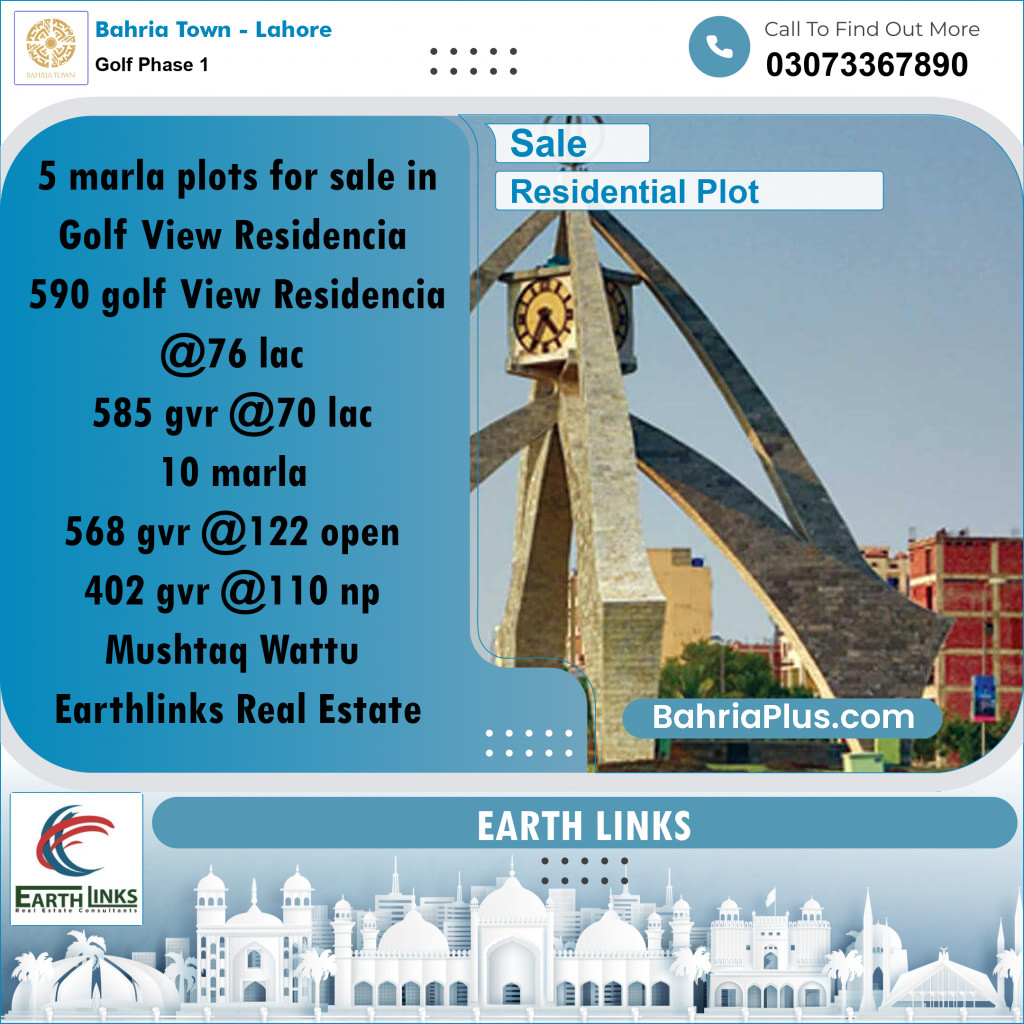 Residential Plot for Sale in Golf Phase 1 - Bahria Town, Lahore - (BP-171861)