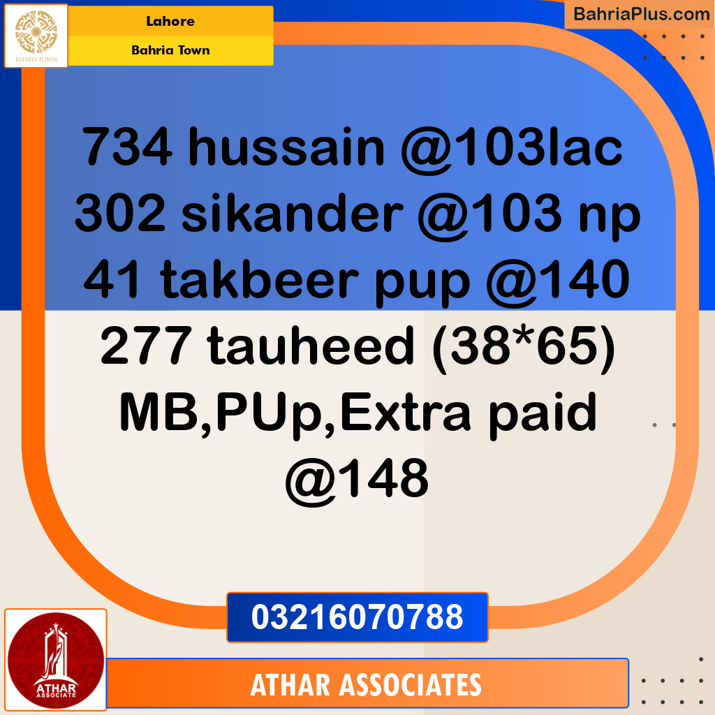 Residential Plot for Sale in Sector C - Nargis/Hussain Block -  Bahria Town, Lahore - (BP-171867)