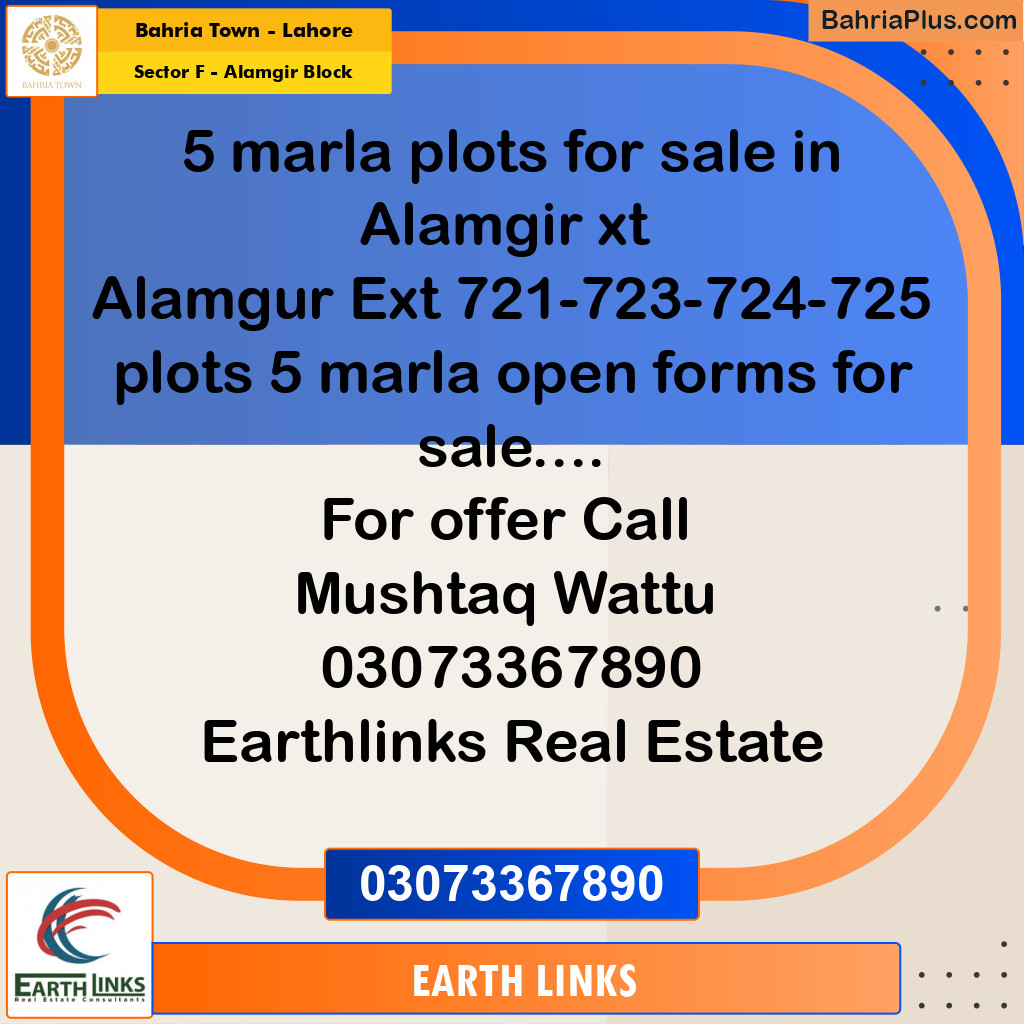 Residential Plot for Sale in Sector F - Alamgir Block -  Bahria Town, Lahore - (BP-171883)