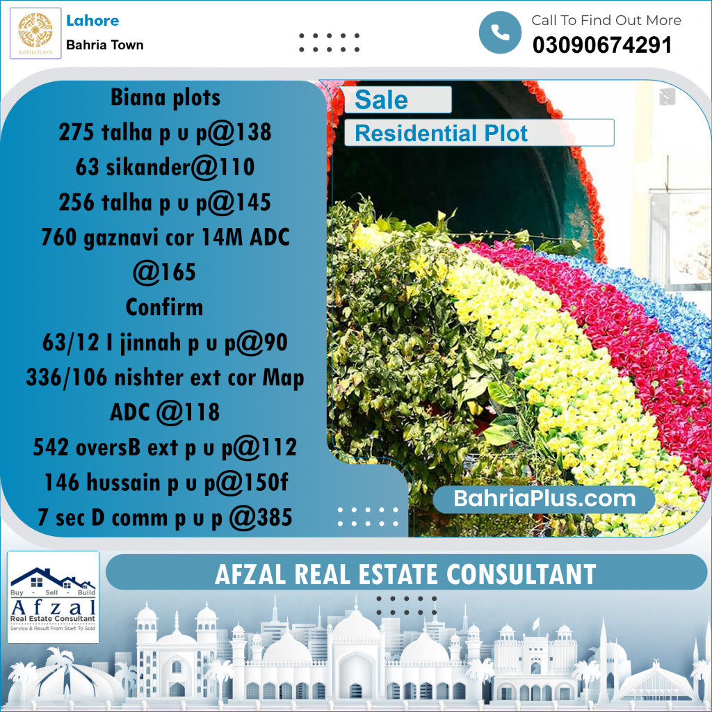 Residential Plot for Sale in Sector F - Talha Block - Bahria Town, Lahore - (BP-171934)