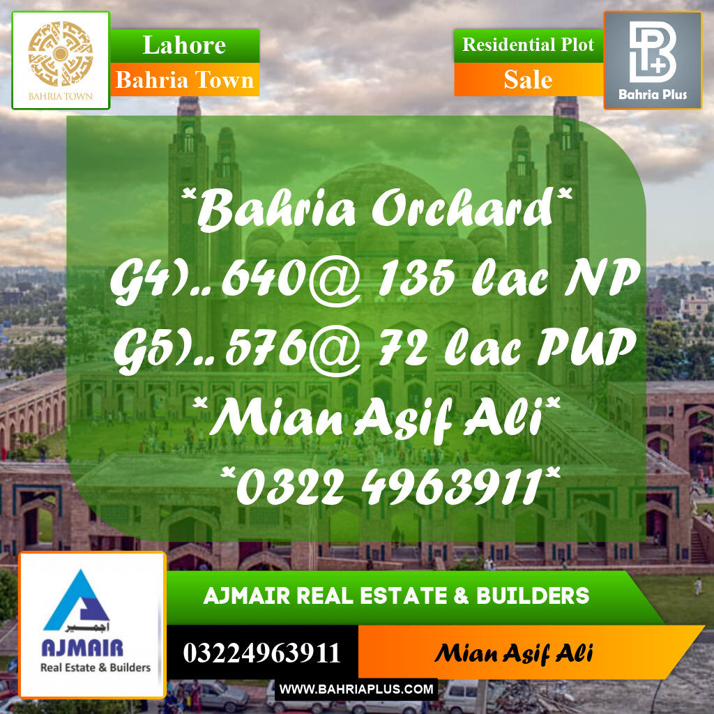 Residential Plot for Sale in Phase 4 - G4 Block -  Bahria Orchard, Lahore - (BP-171940)