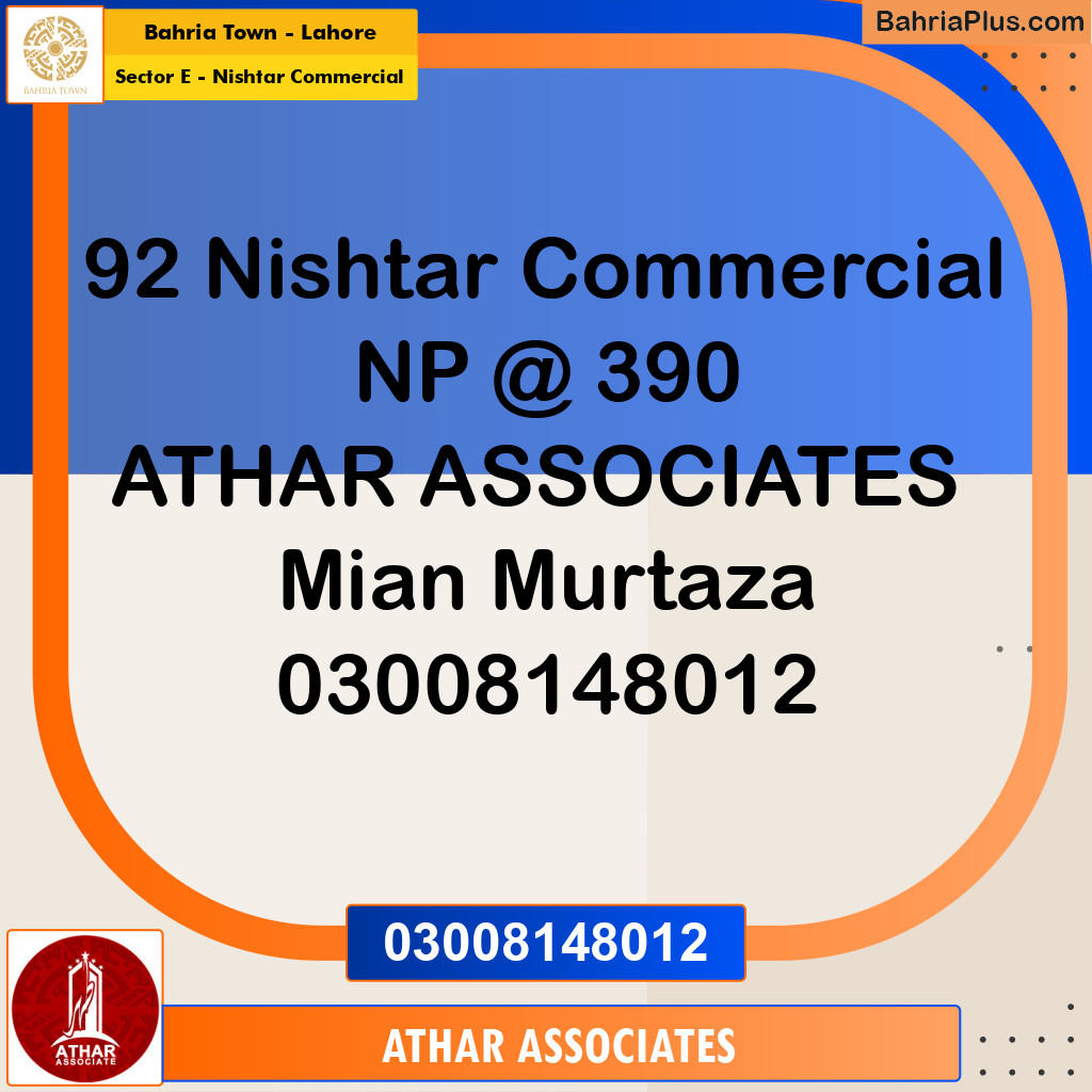 Commercial Plot for Sale in Sector E - Nishtar Commercial - Bahria Town, Lahore - (BP-171943)