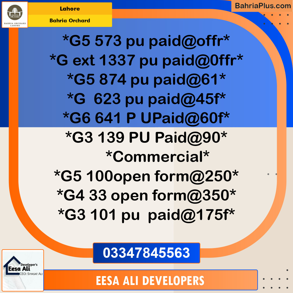 Residential Plot for Sale in Phase 4 - G5 Block -  Bahria Orchard, Lahore - (BP-172011)