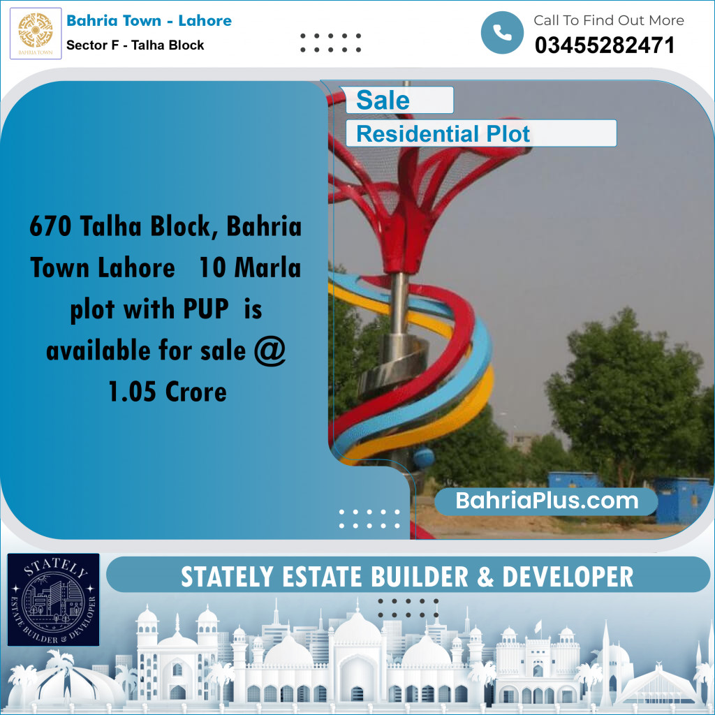 Residential Plot for Sale in Sector F - Talha Block - Bahria Town, Lahore - (BP-172084)