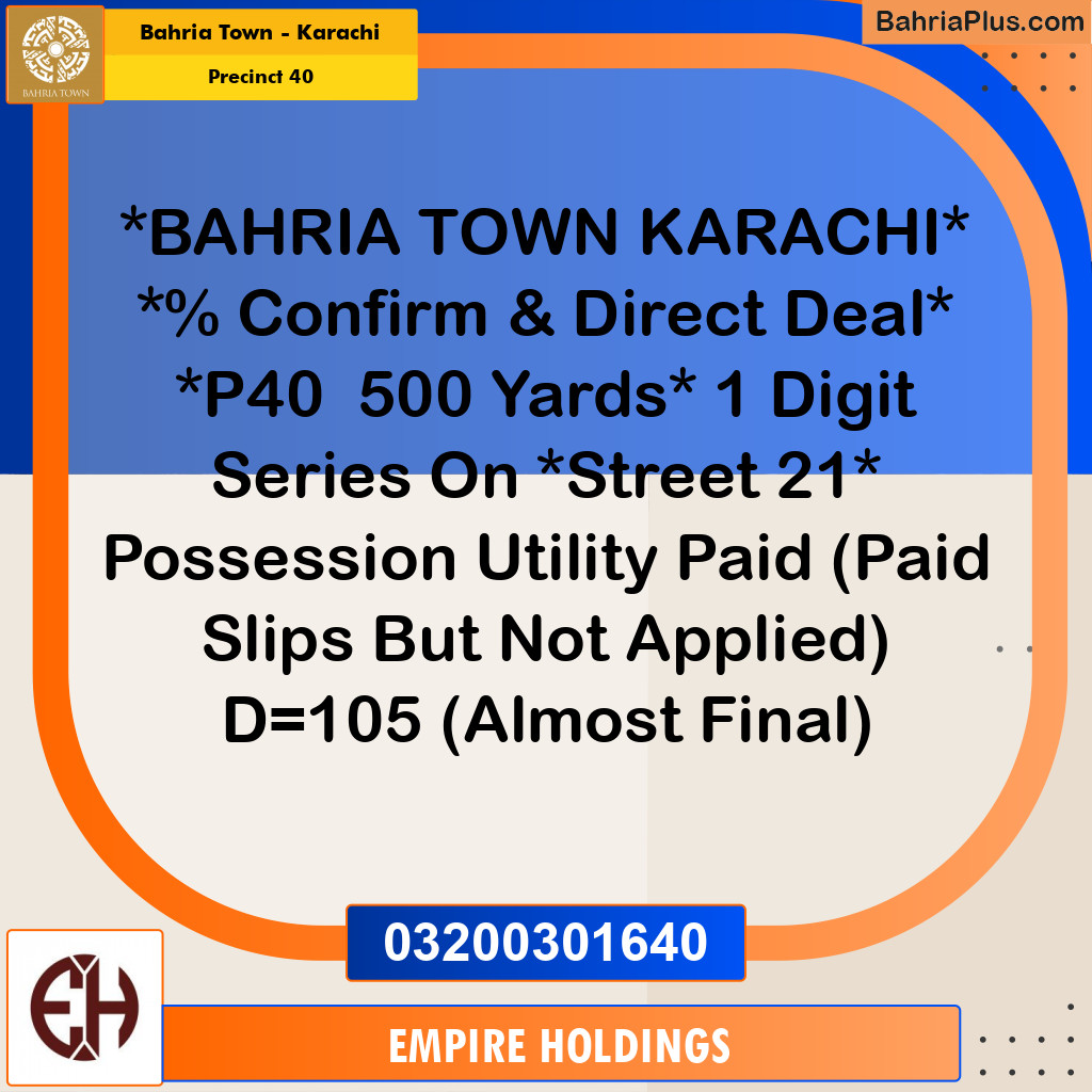 Residential Plot for Sale in Precinct 40 -  Bahria Town, Karachi - (BP-172169)