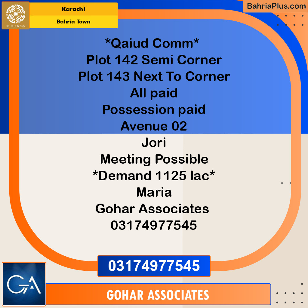 Residential Plot for Sale in Avenue 1 Commercial - Bahria Town, Karachi - (BP-172172)