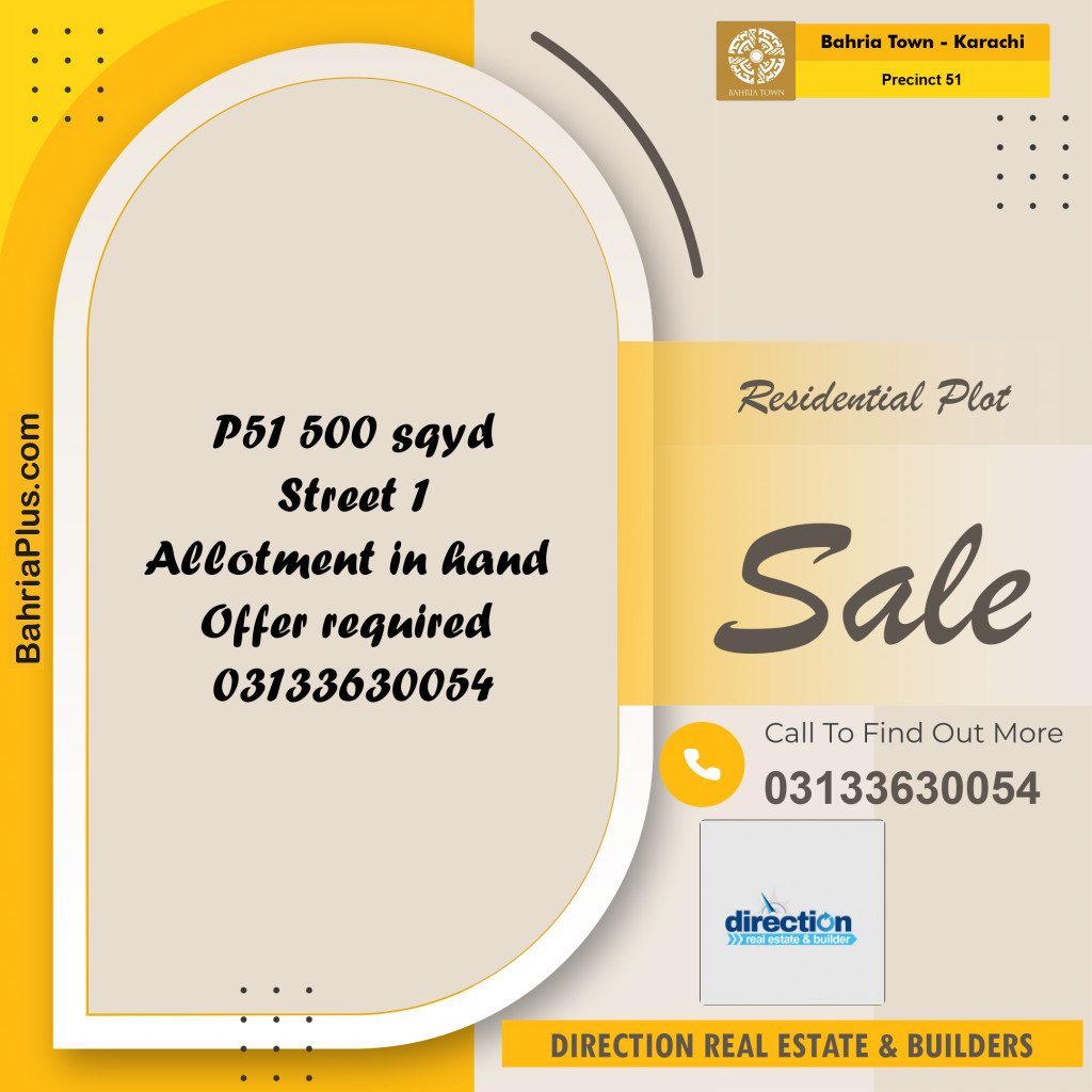 500 Sq. Yards Residential Plot for Sale in Precinct 51 -  Bahria Town, Karachi - (BP-172247)