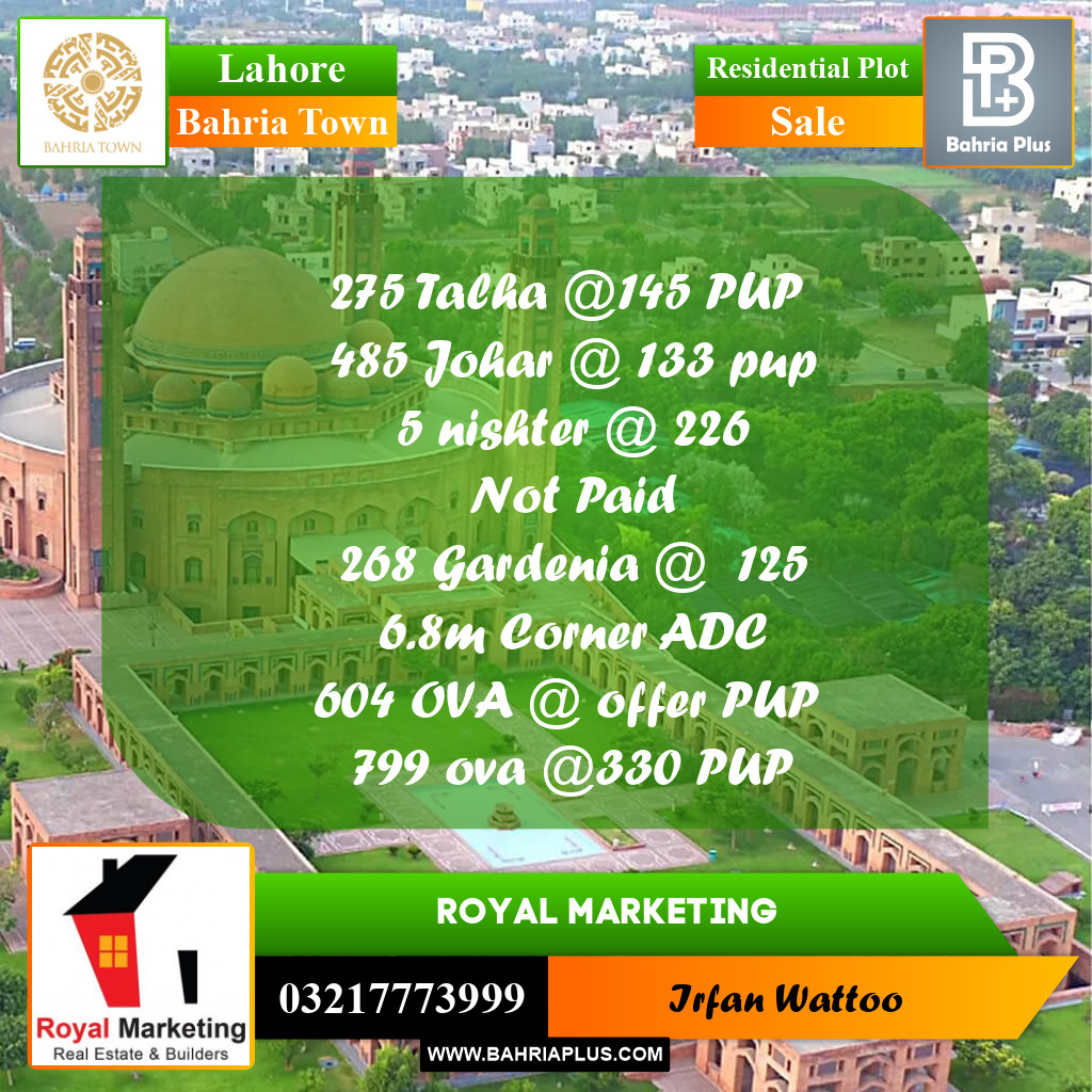 Residential Plot for Sale in Sector F - Talha Block -  Bahria Town, Lahore - (BP-172273)