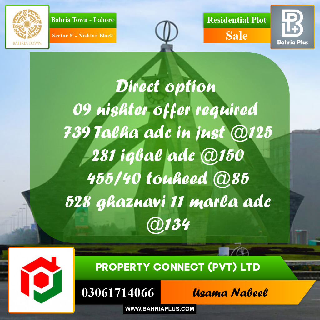 Residential Plot for Sale in Sector E - Nishtar Block -  Bahria Town, Lahore - (BP-172347)