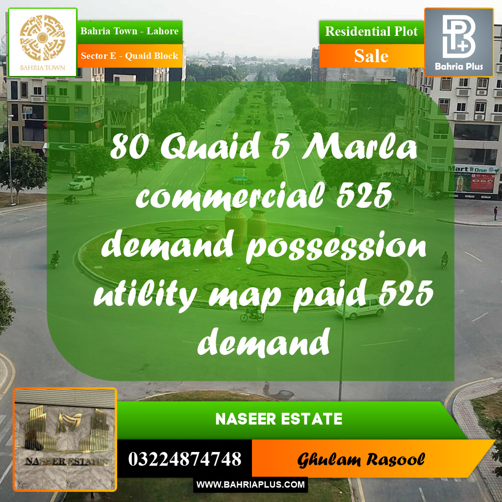 Residential Plot for Sale in Sector E - Quaid Block - Bahria Town, Lahore - (BP-172352)