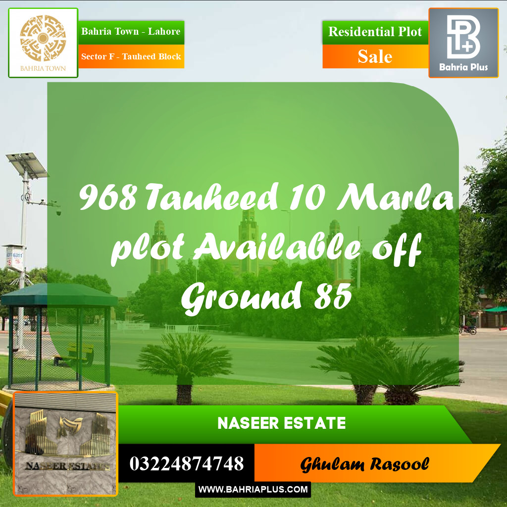 Residential Plot for Sale in Sector F - Tauheed Block -  Bahria Town, Lahore - (BP-172353)