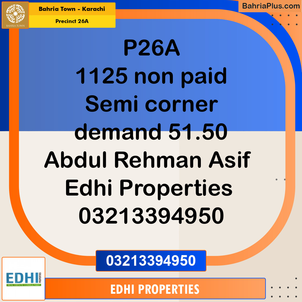 125 Sq. Yards Residential Plot for Sale in Precinct 26A -  Bahria Town, Karachi - (BP-172464)