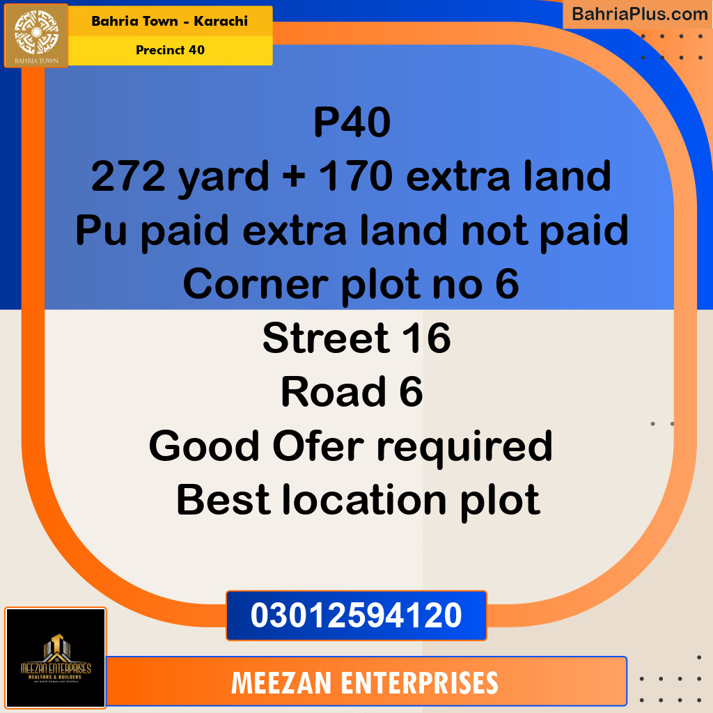 Residential Plot for Sale in Precinct 40 -  Bahria Town, Karachi - (BP-172484)