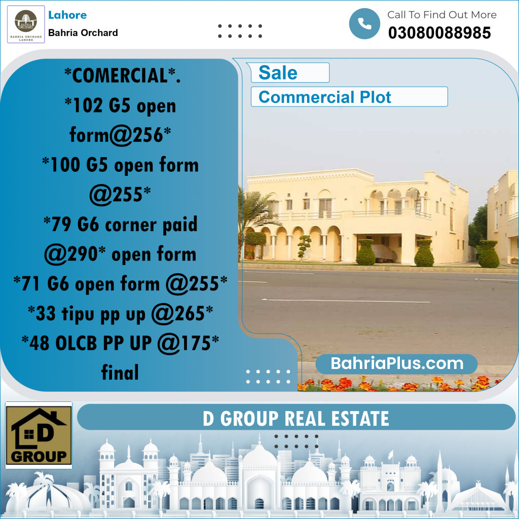 Commercial Plot for Sale in Phase 4 - G5 Block -  Bahria Orchard, Lahore - (BP-172503)