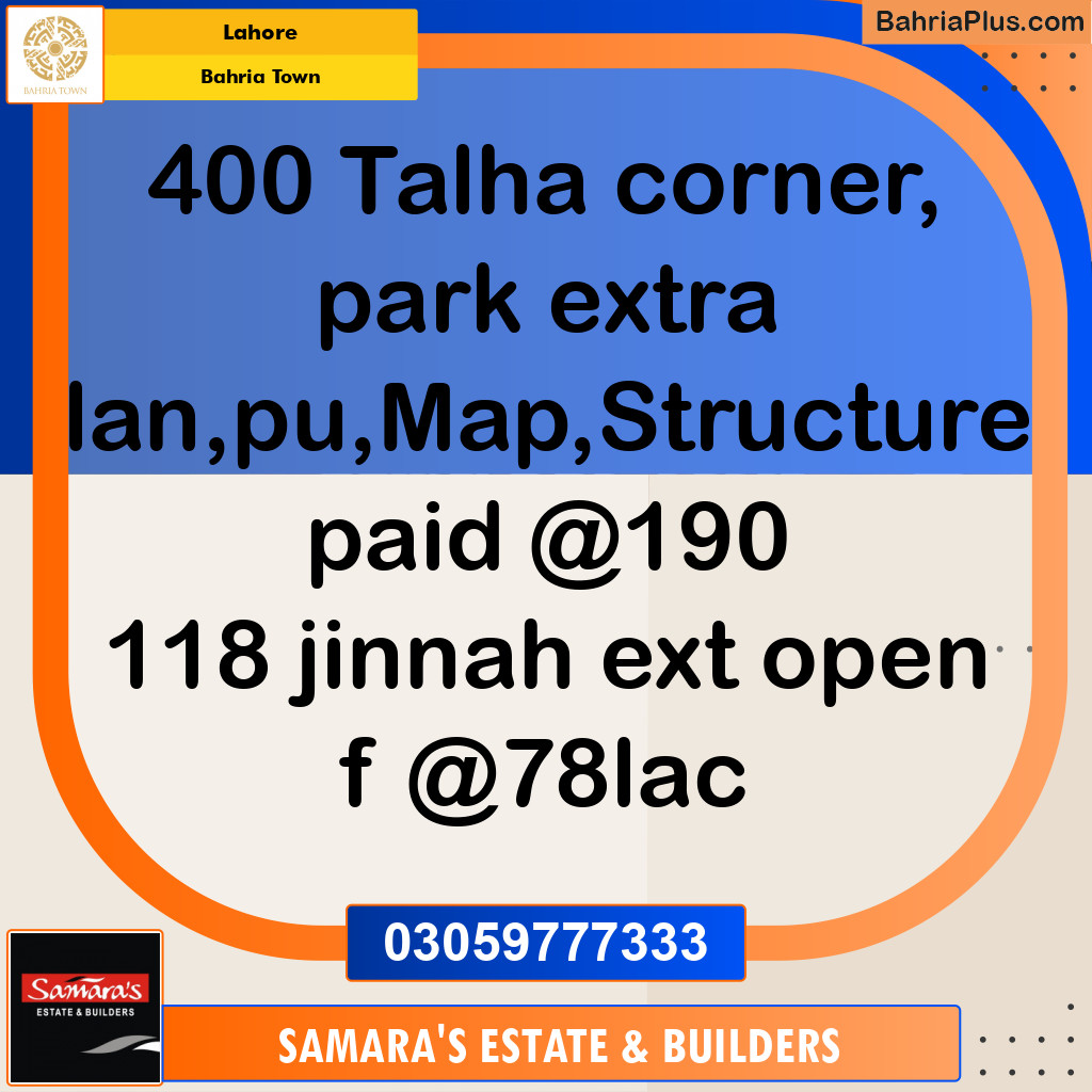 Residential Plot for Sale in Sector F - Talha Block - Bahria Town, Lahore - (BP-172506)