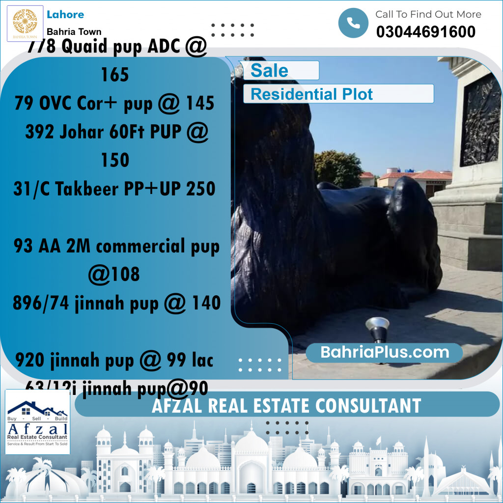 Residential Plot for Sale in Sector E - Quaid Block -  Bahria Town, Lahore - (BP-172509)