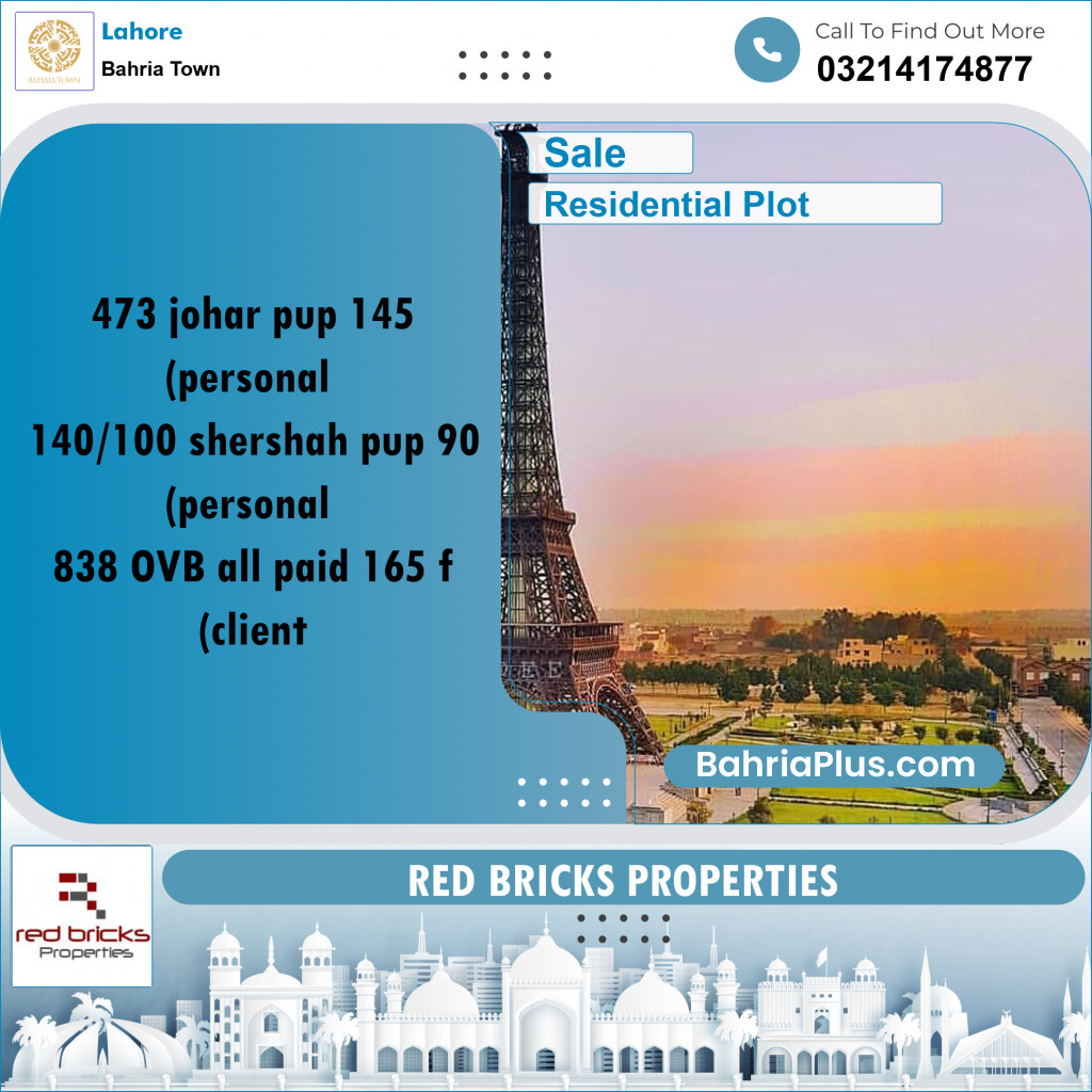 Residential Plot for Sale in Sector E - Johar Block -  Bahria Town, Lahore - (BP-172517)