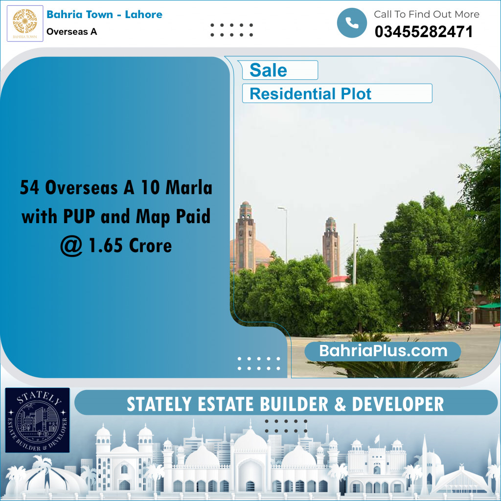 Residential Plot for Sale in Overseas A -  Bahria Town, Lahore - (BP-172556)