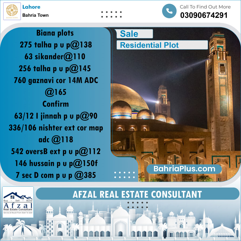 Residential Plot for Sale in Sector F - Talha Block -  Bahria Town, Lahore - (BP-172619)