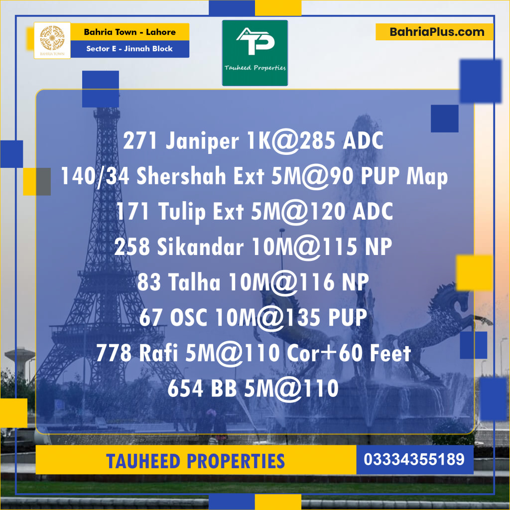 Residential Plot for Sale in Sector E - Jinnah Block -  Bahria Town, Lahore - (BP-172624)