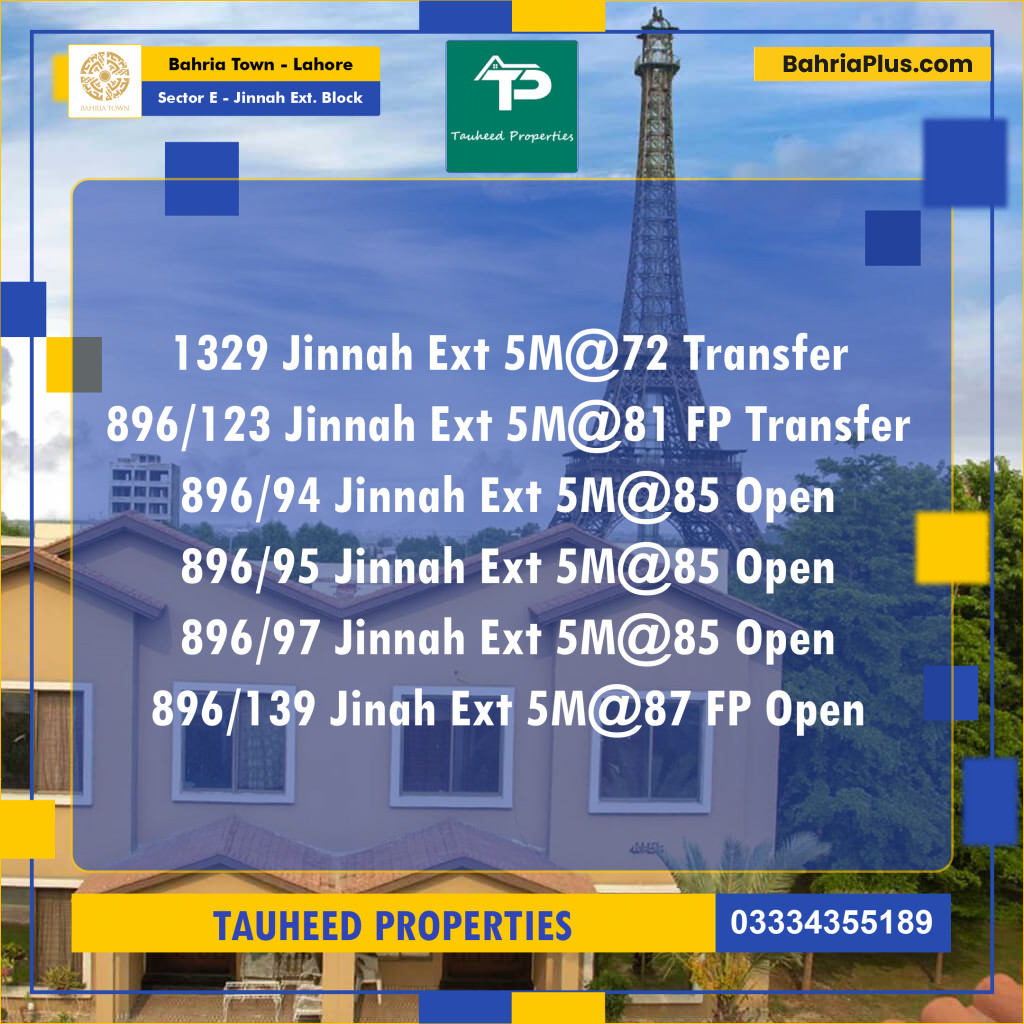 Residential Plot for Sale in Sector E - Jinnah Ext. Block - Bahria Town, Lahore - (BP-172626)