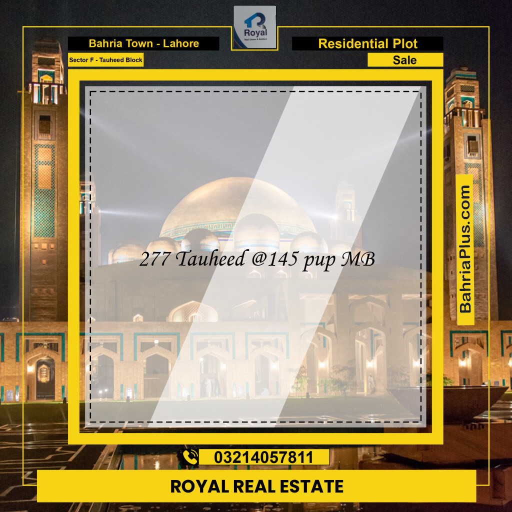 Residential Plot for Sale in Sector F - Tauheed Block -  Bahria Town, Lahore - (BP-172628)