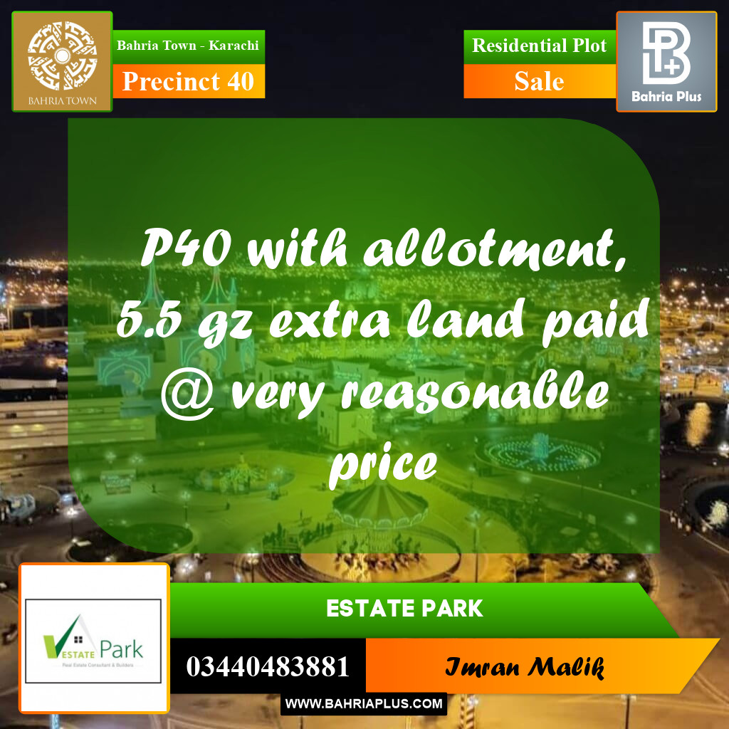 Residential Plot for Sale in Precinct 40 -  Bahria Town, Karachi - (BP-172631)
