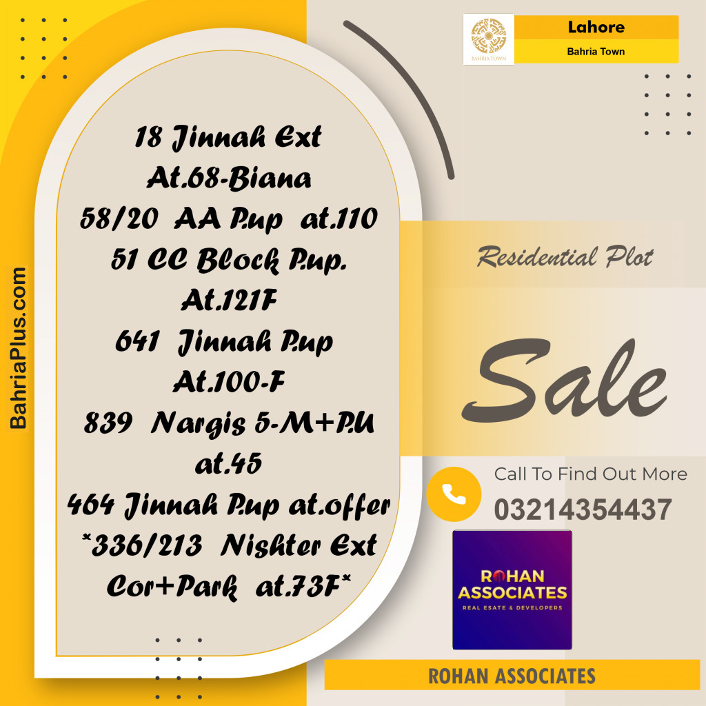 Residential Plot for Sale in Sector E - Jinnah Ext. Block - Bahria Town, Lahore - (BP-172663)