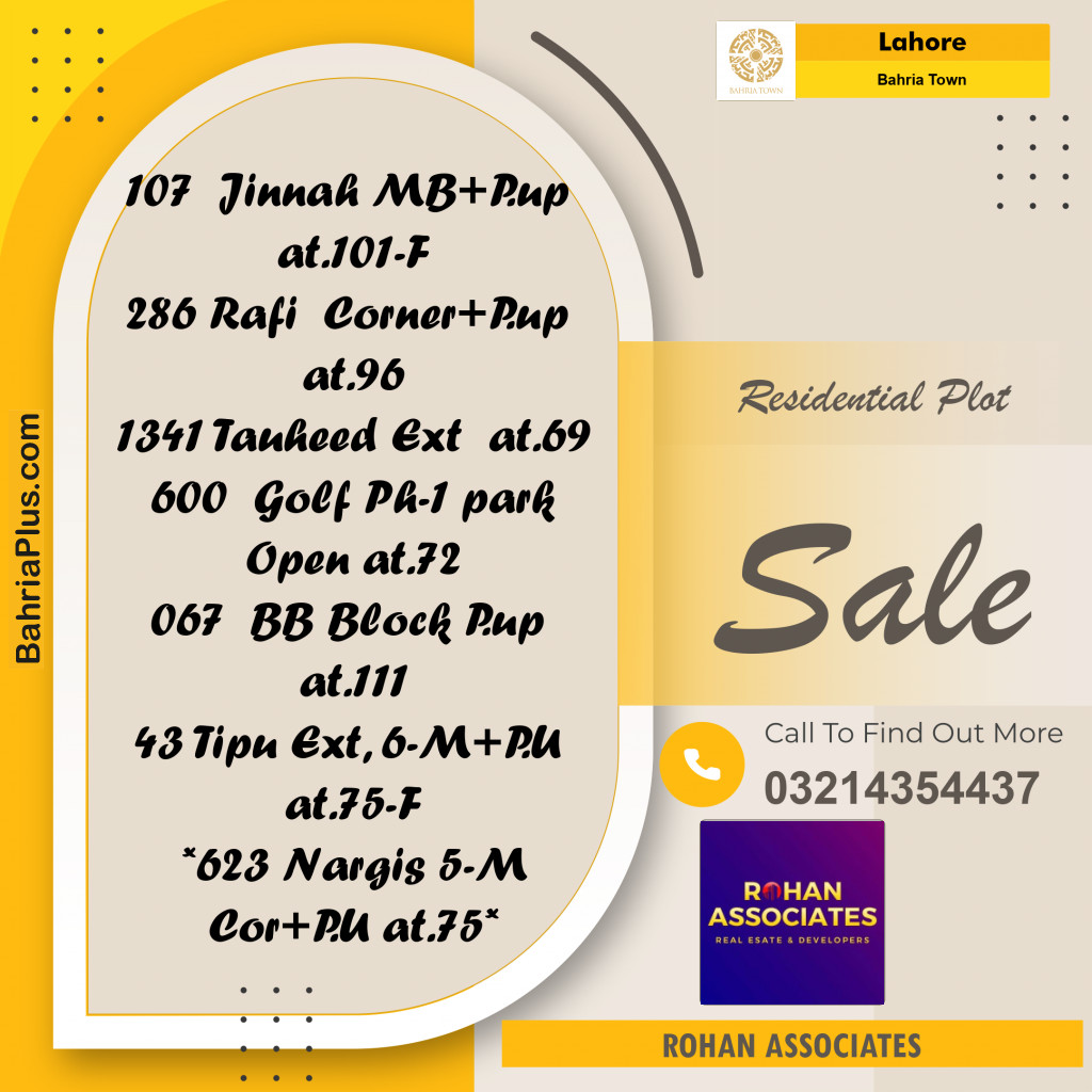Residential Plot for Sale in Sector E - Jinnah Block -  Bahria Town, Lahore - (BP-172669)