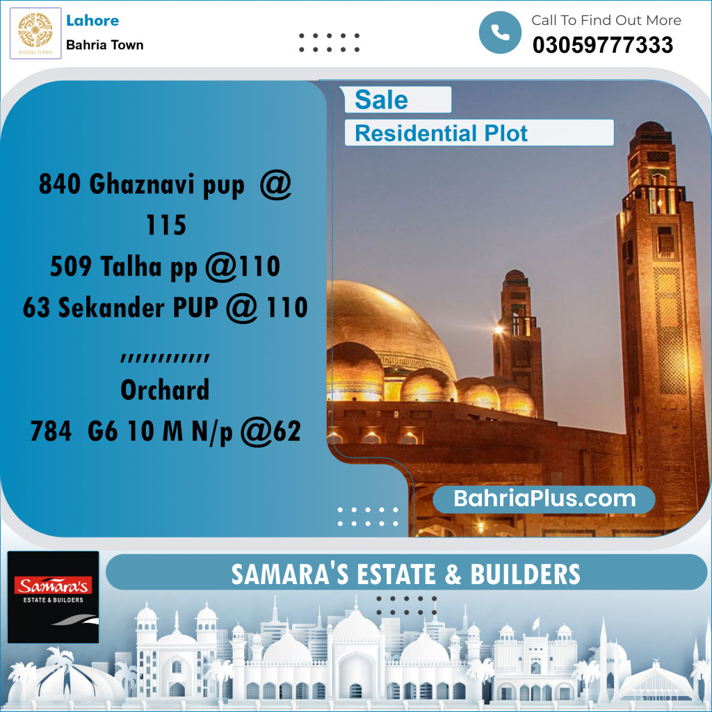 Residential Plot for Sale in Sector F - Ghaznavi Block - Bahria Town, Lahore - (BP-172683)