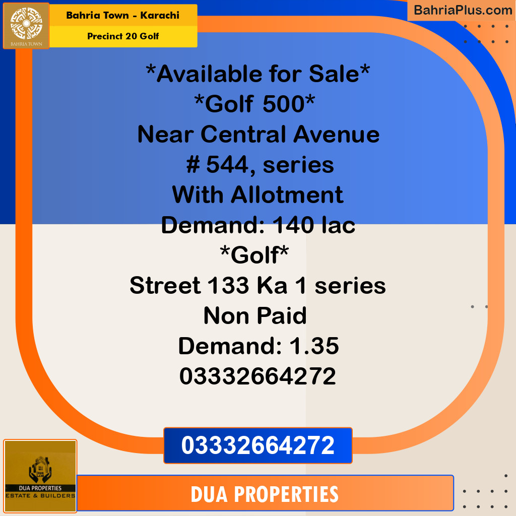 500 Sq. Yards Residential Plot for Sale in Precinct 20 Golf -  Bahria Town, Karachi - (BP-172752)