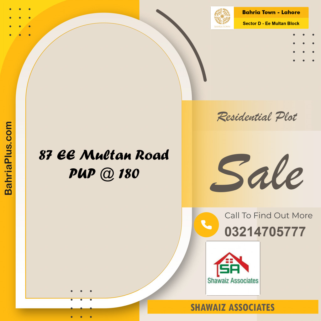 Residential Plot for Sale in Sector D - EE Multan Block -  Bahria Town, Lahore - (BP-172753)