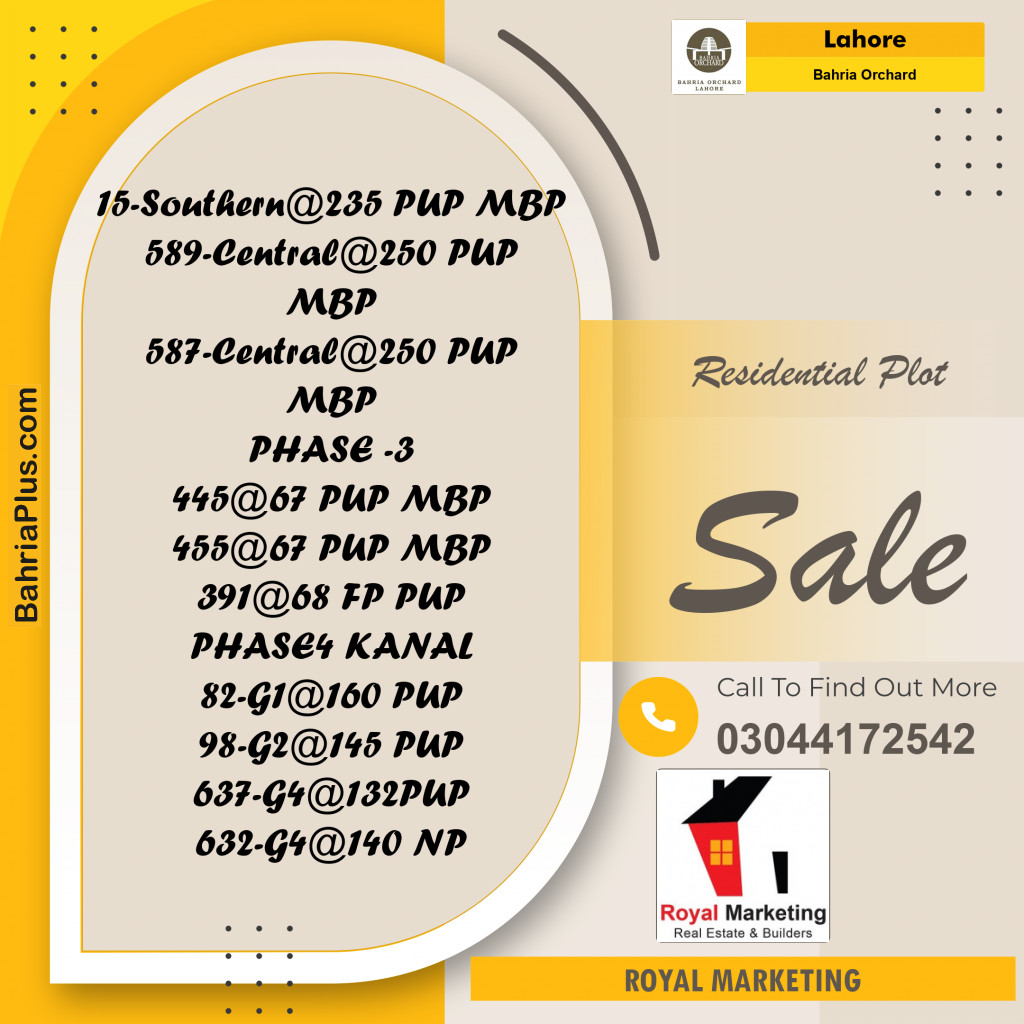 Residential Plot for Sale in Phase 1 - Southern District -  Bahria Orchard, Lahore - (BP-172764)