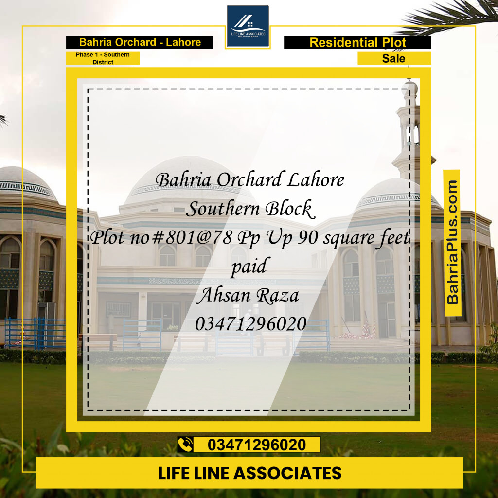 Residential Plot for Sale in Phase 1 - Southern District - Bahria Orchard, Lahore - (BP-172791)