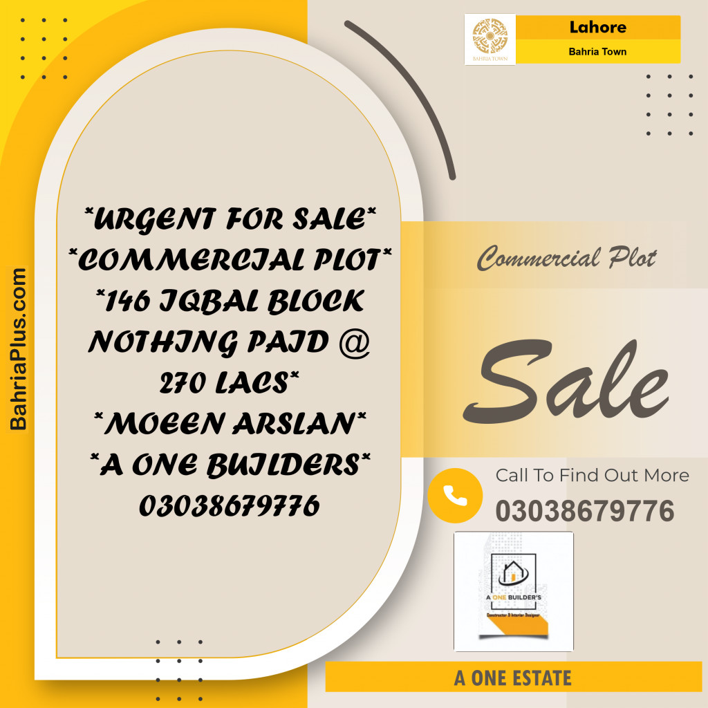 Commercial Plot for Sale in Sector E - Iqbal Commercial -  Bahria Town, Lahore - (BP-172792)