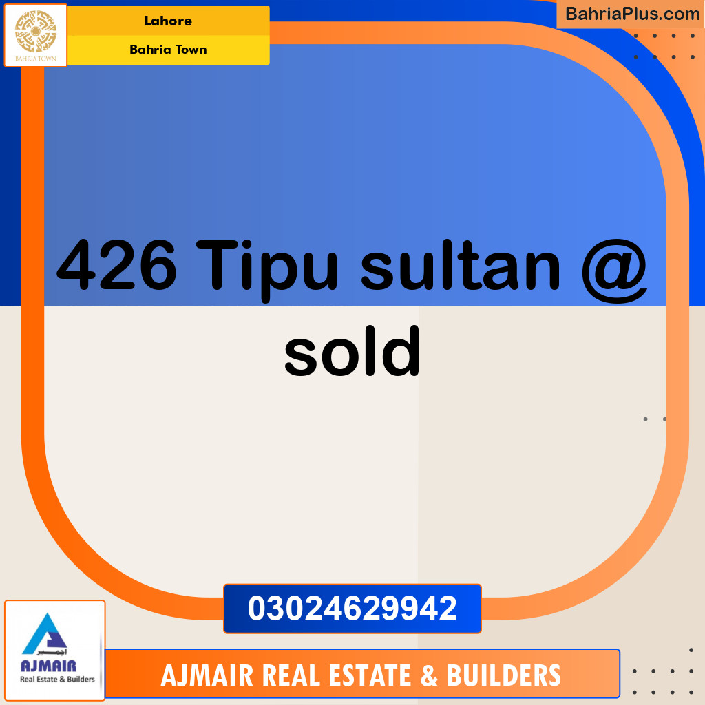 Residential Plot for Sale in Sector F - Tipu Sultan Block -  Bahria Town, Lahore - (BP-172804)